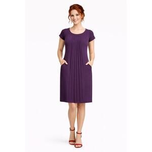 Eliza J New York Eggplant Sheath Dress with Pleated Detail and Pockets